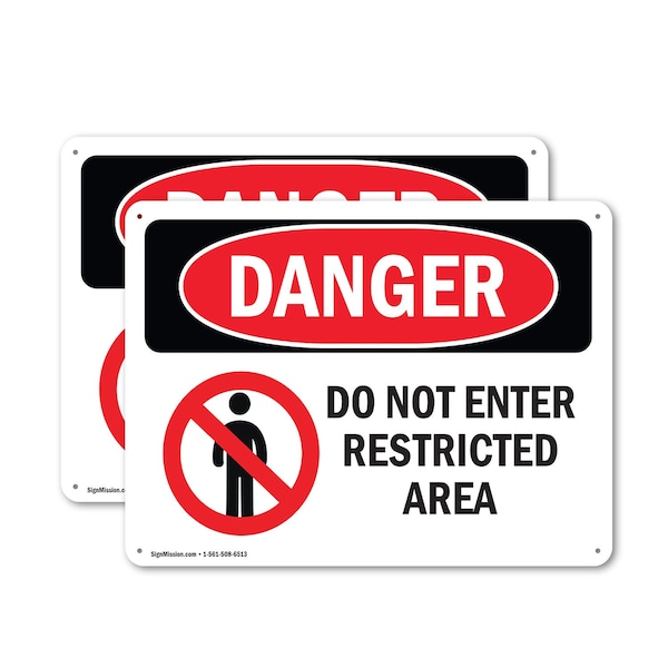 Signmission Do Not Enter Restricted Area Danger Sign, Plastic, 10in W x 7in L, 2PK OS-2PACK-DS-P-710-L-1134 - main